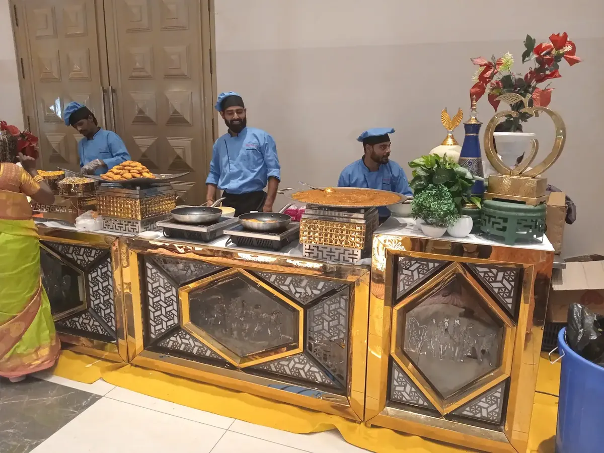 Live cooking station with chefs at Suganya Convention Centre, Pondicherry