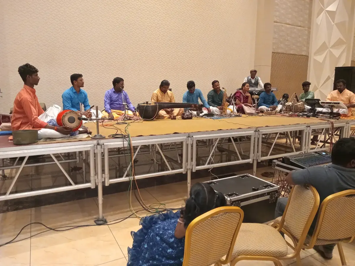 Live Carnatic music ensemble performing at Suganya Convention Centre, Pondicherry