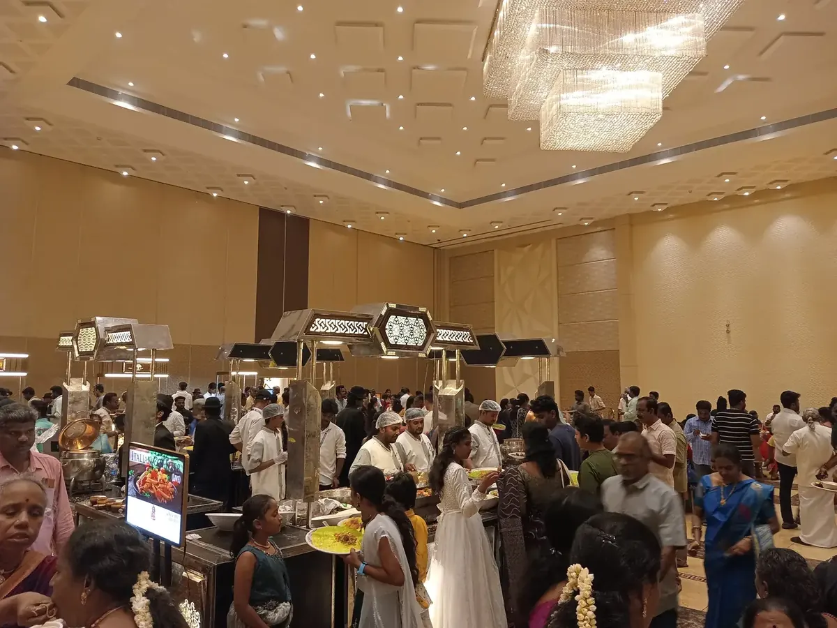 Guests at a buffet spread at Suganya Convention Centre, Pondicherry