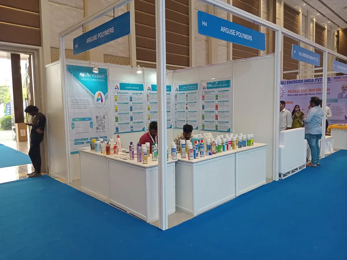 Exhibitor booths at a trade expo at Suganya Convention Centre, Pondicherry