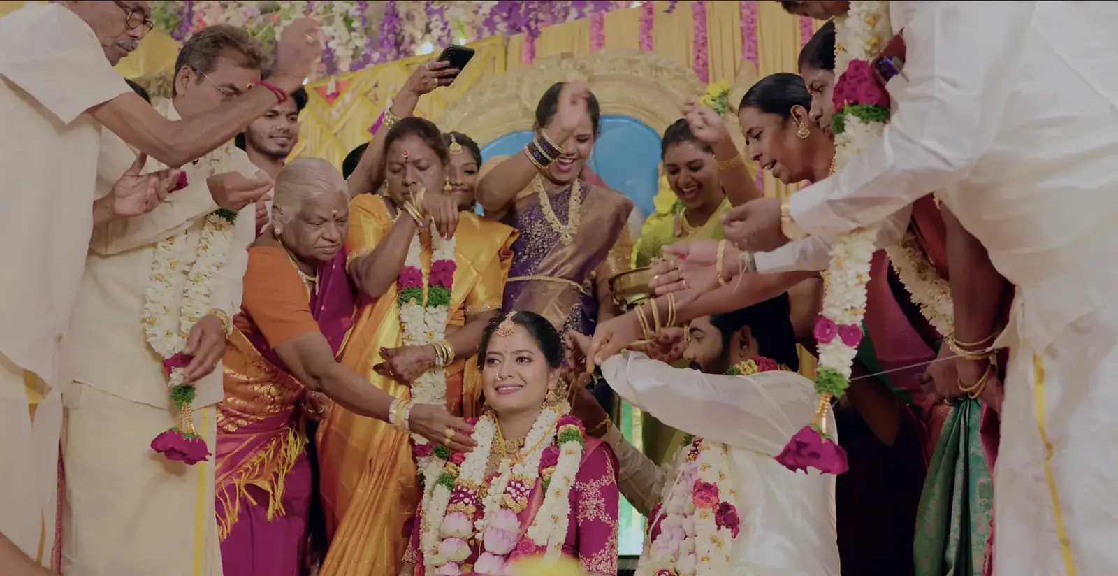 South Indian wedding ceremony underway in the wedding hall at Suganya Convention Centre, Pondicherry