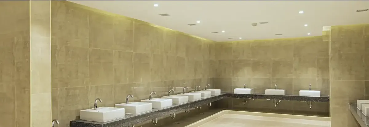 Clean, modern washrooms maintained through the day at the Pondicherry function hall